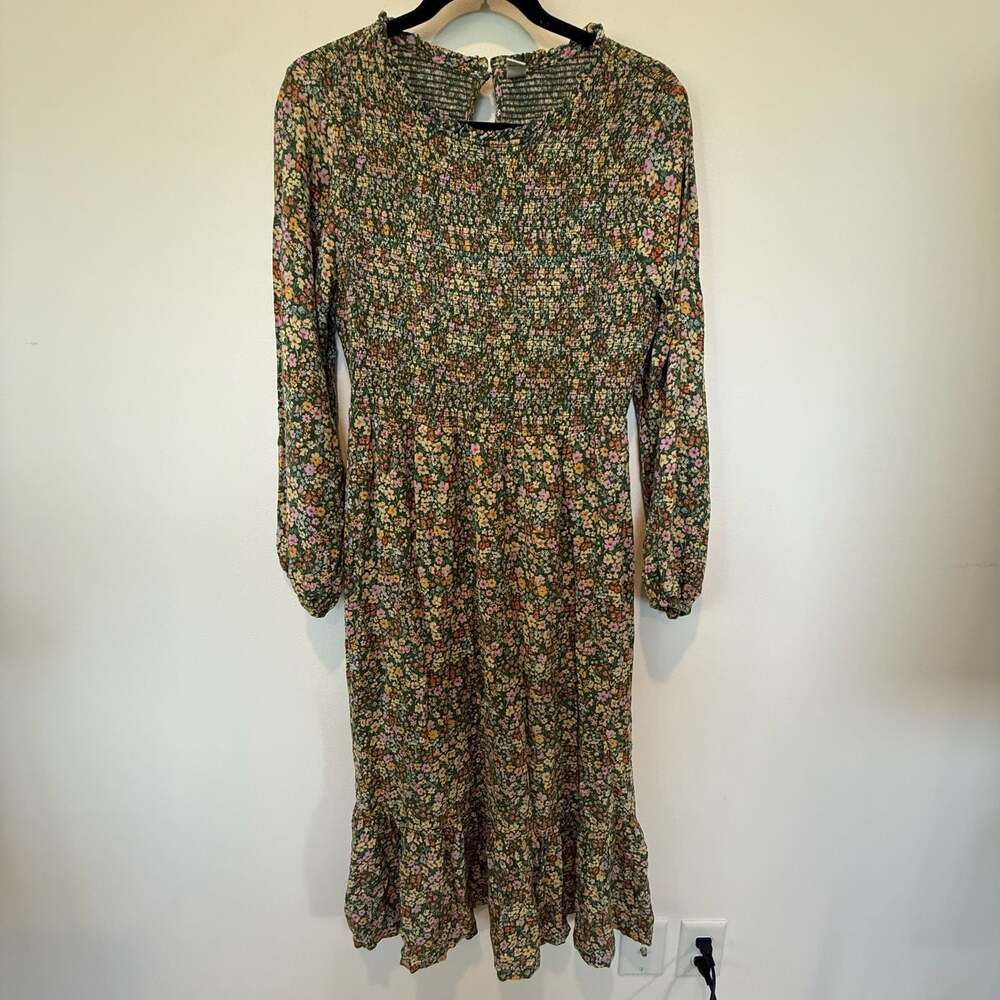 Old Navy Floral Smocked Long Sleeve Midi Dress Size L - Picture 2 of 8